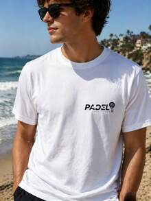 Padel Racket Graphic Print T-Shirt 100% Cotton 180 G/M² Crew Neck Breathable Regular Fit Summer Sports Leisure Shirt - 白色 - 查看 3