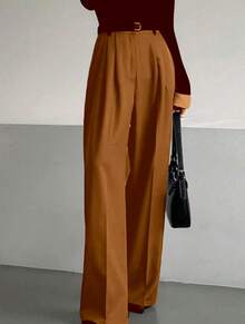 Classic And Versatile Suit Trousers With A Straight Cut And Wide Legs. - 鏽棕色 - 查看 2