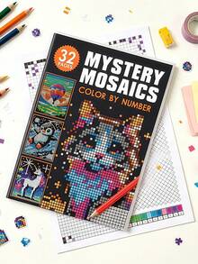 1pc Number Coloring Book, Mysterious Mosaic Pixel Coloring Book, Paint Pixel Mosaic Patterns According To Numbers, Exercise Concentration, Cultivate Color Matching Ability, Relieve Stress And Anxiety, Home Leisure, After-School Time-Killing, Travel Companion, Home Coloring Interaction, Daily, Back To School Season, Essential Stationery Coloring Book, Holiday, Birthday, Party, New Year Gift Choice - Multicolor - View 1
