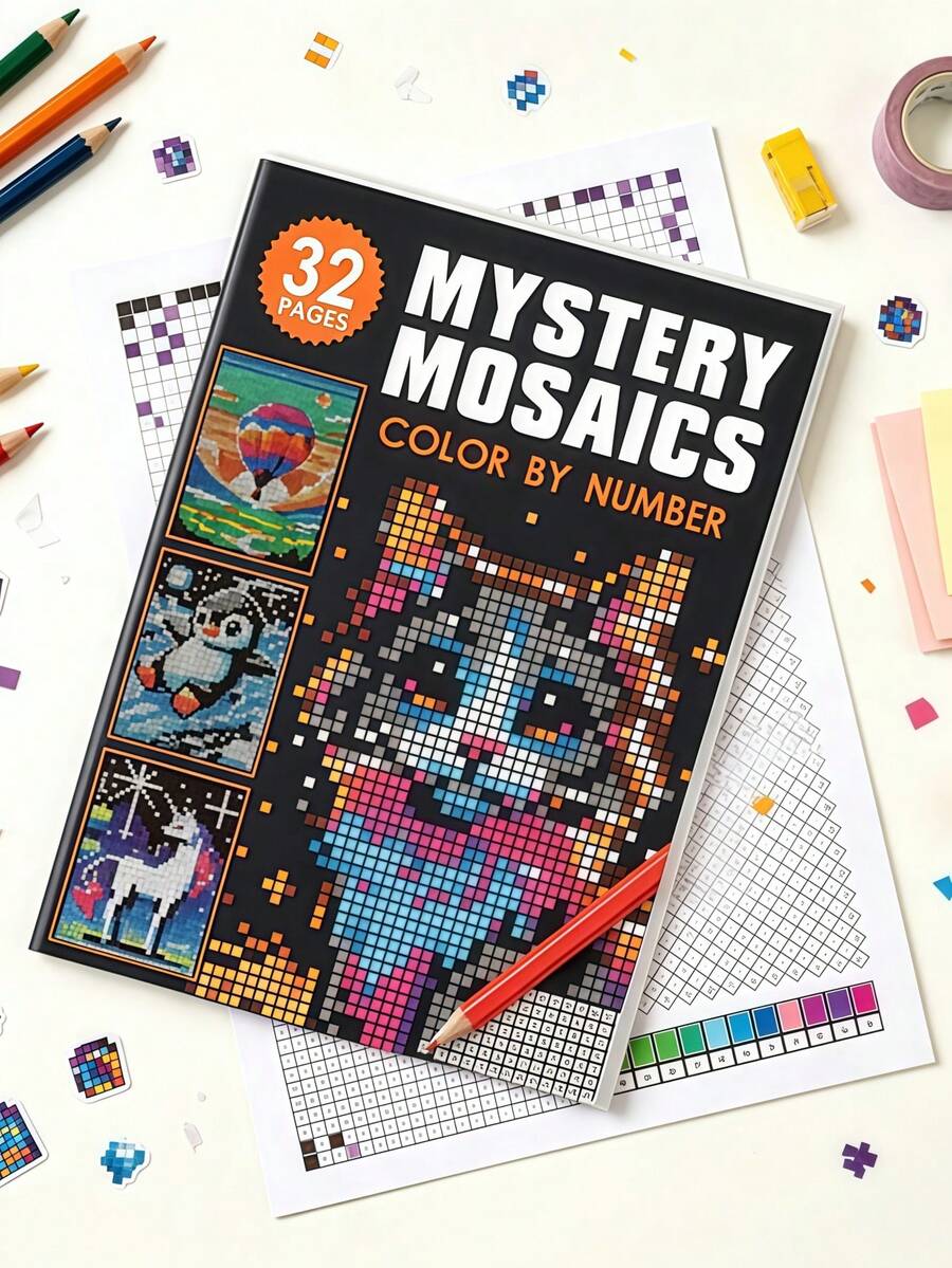 1pc Number Coloring Book, Mysterious Mosaic Pixel Coloring Book, Paint Pixel Mosaic Patterns According To Numbers, Exercise Concentration, Cultivate Color Matching Ability, Relieve Stress And Anxiety, Home Leisure, After-School Time-Killing, Travel Companion, Home Coloring Interaction, Daily, Back To School Season, Essential Stationery Coloring Book, Holiday, Birthday, Party, New Year Gift Choice - Multicolor - View 1