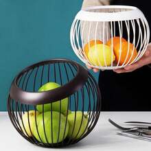 Cesta de hierro para almacenamiento de frutas, escurridor, recipientes para huevos y verduras, cesta nórdica para aperitivos, dulces y frutas, organizador de almacenamiento para el hogar y la cocina. - Blanco - Ver 2