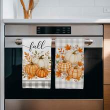 2PCS Kitchen Towel, Autumn Series Pattern Print, Watercolor Style 40*60cm Rectangular Microfiber Kitchen Towel, Dishcloth, Tablecloth, Hand Towel, Kitchen Decor, Home Decor, Housewarming Gift For Neighbors, Kitchen Napkin And Dishcloth, Home Decor, Gift - Grey - View 6