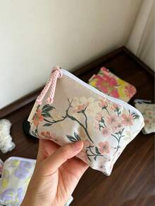 Vintage Jacquard Flower Small Makeup Bag Satin Mini Change Bag Card Bag With Braided Tassel Makeup Bag,Coin Purses - Multicolor - View 6