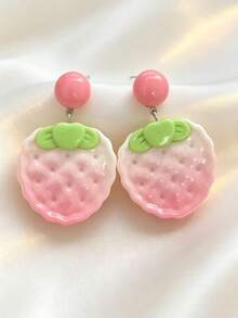 1 Pair Pink Cute 3D Strawberry Earrings, Simple Fashion Sweet Exaggerated Personalized, Suitable For Girls Dating, Vacation, Party, Gathering, Banquet, Daily Wear - Multicolor - View 9