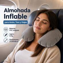 Inflatable U-Shaped Travel Pillow For Neck Support, Portable Plastic Neck Cushion For Airplane, Train And Car, Ergonomic And Foldable Design, Navy Blue - 灰色 - 查看 3