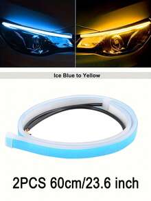 1 Pair Car LED Daytime Running Lights - 12V, Sequential Turn Signal, Compatible, Bright Yellow Flowing Light Design, Enhance Safety And Style - LED - View 11