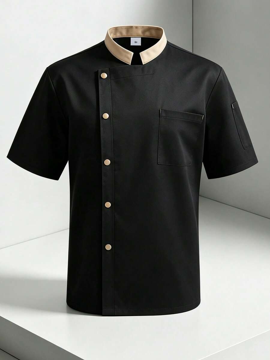 Chef Jacket Shirt Uniform Workwear Short Sleeve Unisex Breathable Mesh Back Metal Buttons Premium Breathable, Suitable For Hotel, Restaurant, Bakery, Kitchen - Black - View 1