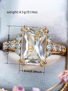 1件優雅立方鋯石女款戒指，婚禮訂婚派對珠寶，情人節禮物 - 金黃色 - 查看 4