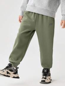 Balabala BalaOne 男童秋冬長褲，兒童運動休閒長褲，女童適用 - 軍綠 - 查看 2