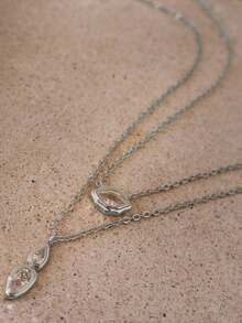 New Stainless Steel Gold Color Necklace, Minimalist Sparkling Zirconia Pendant, Suitable For Women And Girls To Wear To Parties And Weddings - Multicolor - View 6