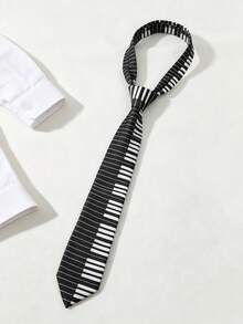 Luobobeibei 1pc Boys Striped Tie, Vintage Hand-Tied Tie, Campus Style School Uniform Decoration, Suitable For Daily Wear And Stage Performance, Perfect For Back To School Season - Black and White - View 2