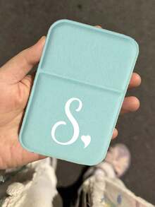 Mini Blue-Green Letter Foldable Portable Makeup Mirror, Printed With Artistic Heart White Initial, Name Initial, With Stand Makeup Mirror, Travel Mirror, Beauty Product, Desktop Makeup Mirror, Rectangular Desktop Compact Makeup Mirror, Foldable Small Minimalist Makeup Mirror, Student Dorm Back To School Mirror, Back To School Gift, Travel Portable Makeup Mirror, Suitable For Women's Gift - Back To School Season, Best Gift For Teachers - Multicolor - View 9