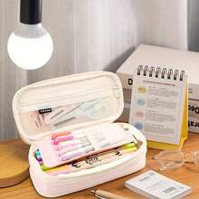 1/3pcs DIY Large Opening Pen Holder & Makeup Brush Storage Box, Cute Large Capacity Pen Cup, American Retro Style Desktop Storage Bucket, Suitable For Students, Home Office, Valentine's Day, Perfect Gift For Lover Or Partner (Random Style) - Multicolor - View 5