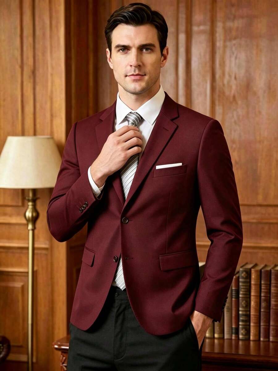 Men's Suit Jacket, 2-Button Elegant Solid Color Slim Fit Single-Breasted Party Formal Business Suit