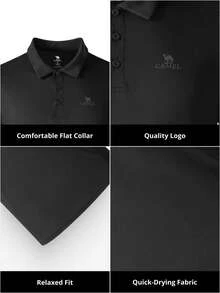 CAMEL CROWN 男士速干Polo衫，短袖户外速干休闲运动Polo衫，带领，春夏款 - 幻影黑 - 查看 5