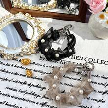 Pearl Hair Scrunchie Bag Charm, Translucent Ruffle Trim Fabric Keychain Pendant, Elegant Aesthetic Phone Lanyard Accessory, Minimalist Handbag Charm - Multicolor - View 4