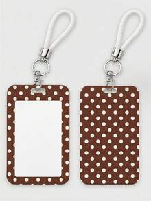 New Multi-Color Polka Dot Print Cartoon Style Push-Pull Card Holder (Card Holder + Keychain) - Suitable For Student ID, Meal Card, Transit Card And Campus Card. Features Anti-Loss Hard Shell Design, Can Be Used As Regular Card Holder, Business Card Holder, Credit Card Wallet Or ID Holder. Essential For Holiday Travel And University Life. - Multicolor - View 8