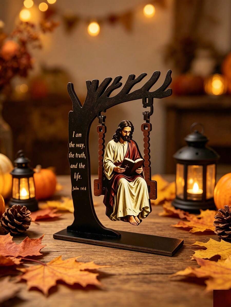 Blessed Mary Cradle Swing Ornament (Jesus & Virgin Mary Statue), Wooden Religious Figurine Tabletop Decor With Dove And Scripture Verse, Christian Catholic Home Decor For Prayer Room Mantel Shelf - Swing Ornament - View 1