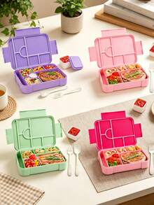 1pc Minimalist Solid Color Multi-Compartment Lunch Box With Lid, Fruit Salad Bento Box, Microwaveable Lunch Container, Reusable, Suitable For Outdoor Camping, Picnic, Office Workers, Back To School - Multicolor - View 3