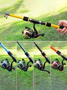 Portable Short Telescopic Fishing Rod With Spinning Reel Set, Compact Outdoor Camping Lakeside Fishing Gear, Suitable For Fishing Beginners - Multicolor - View 11