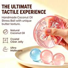 1pc New Coconut Oil Squishy, Blue & Pink Main Color Super Soft Transparent Stress Relief Toy, Cute Aesthetic Desktop Fidget Toy, Suitable For Girls, Hand Squeeze Sensory Toy, Anxiety Relief - Multicolor - View 3