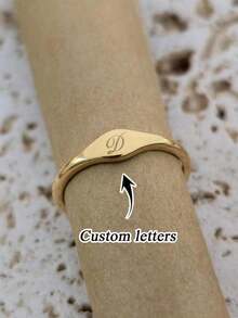 1pc Personalized Letter Ring, 14K Gold Thin Ring, 925 Stamp, Customized Name Ring For Her, Couple Gift, Mother's Day Gift, Jewelry For Mom, Birthday Gift, Stackable Rings - Multicolor - View 1