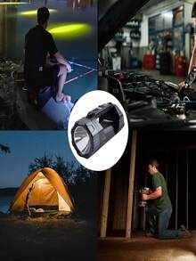 1pc LED Handheld Flashlight, Super Bright Long Range Searchlight With COB Side Light, Solar & Type-C Rechargeable IP44 Waterproof Spotlight, 6 Lighting Modes Portable Torch For Camping Emergency Hiking - Black - View 11