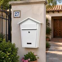 Wall-Mounted Galvanized Steel Mailbox With Security Lock And Slanted Roof, European Style Metal Post Box For A4 Letters, 32x10.5x38cm - A - 查看 5