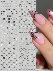6 Peças Conjunto de Adesivos de Unhas Francesas com Laço de Renda Preta 3D, Fita de Poá, Laço de Renda, Coração, Decalques de Unhas Autoadesivos, Poá Branco, Laço, Decorações de Manicure - Multicolorido - Visão 10