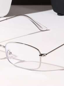 1pc Women's Square Metal Frame Transparent Glasses, Minimalist Elegant Style, Made Of Lightweight Copper Alloy Material Rectangular Eyeglasses - Clear - View 3
