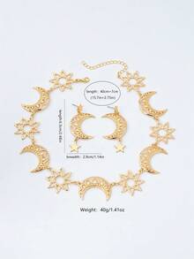 Juego de 3 piezas de collar y pendientes con colgante exagerado vintage elegante de estrella & luna, joyería de moda para mujeres, adecuado para Ramadán, fiestas, banquetes y uso diario - Amarillo Oro - Ver 7