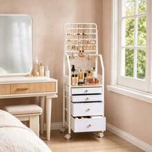Garvee Jewelry Organizer Rack With 4 Fabric Drawer & Wheel, Mobile Stand Jewelry Organizer Cabinet For Necklace, Earring, Ring & Bracelet - White - View 1