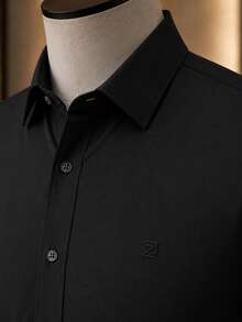 Men's Long Sleeve Spandex Dress Shirt - 黑色 - 查看 4
