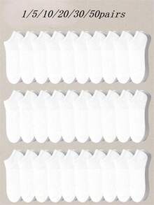1/5/10/20/30/50 pares de calcetines tipo náutico de corte bajo, casuales, absorbentes de sudor, de unicolor para hombre - Blanco - Ver 5