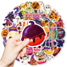 50pcs Halloween Pumpkin Ghost Bat Element Stickers, Waterproof DIY Scrapbook Decoration Stickers, Scrapbook Supplies, Wall Decor, Bedroom Decor, Home Decor, Room Decor, Waterproof Vinyl Stickers, Suitable For Envelopes, Water Bottles, Computers, Notebooks, Phones, Luggage, Notebooks, Refrigerators And Other Items. - Multicolor - View 2