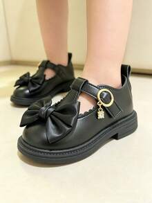 1 Pair New Cute Girls' Mary Jane Shoes, Hollow Wave Lace T-Strap Design, School Activities, School Uniform, Stage Performance, Party, Wedding Flower Girl Princess Shoes, Bow Decor, Daily Dress Casual Flat Shoes, Sweet Style Loafers, Birthday Party, Event, Performance, Banquet Girls' Shoes - Black - View 9