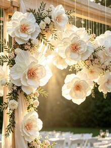 [Large Size High Quality]6pcs Large High Quality Artificial Peony Flowers 11.8 Inches*6 | Handmade Paper Flower Set, Suitable For Wedding Decoration, Window Arch, Birthday Party Backdrop, Home Wall Decor - White - View 5