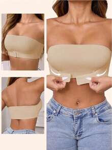 Women's Front Closure Strapless Padded Bra, Seamless Wire-Free Lift & Push-Up Lingerie, Add One Cup Size Invisible Bridal Wedding Bra - Apricot - View 3