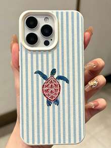 1 Stück Blau gestreiftes Schildkrötenmuster Großloch Ledertextur Rosa Anti-Fall Handyhülle, TPU Material, geeignet als Urlaubsgeschenk, kompatibel mit Apple Handy 11 12 13 14 15 16Pro/ProMax/14 15 16Plus/17,ProMax - Blau gestreifte Schildkröte - Übersicht 2