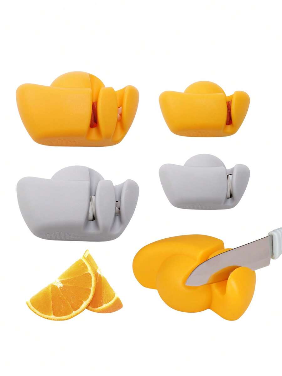 1pc Creative Oval-Shaped Knife Sharpener, Portable Kitchen Quick Blade Sharpening Tool, Equipped With White Corundum Grinding Wheel And Ceramic Rod, For Coarse Grinding And Fine Polishing, Mini Manual Knife Sharpener For Home Kitchen - Multicolor - View 1