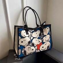 1pc Snoopy Print Yellow Canvas Tote Bag, Large Capacity, Suitable For Travel, Shopping And Daily Life, Ideal Gift For Birthday, Valentine's Day, Back To School And Graduation Season - View 6