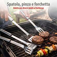 Barbecue Set 3 Pieces – Barbecue Utensils With Spatula And Tongs – Barbecue Accessories With Fork – Stainless Steel Barbecue Tools – Silver - Silver - View 4
