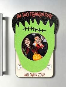 Magnetic Wooden Photo Frame, Halloween Photo Wooden Frame Decoration, Durable Wooden Home Party Gift, With Rope Hole For Easy Hanging, Halloween Souvenir, Holiday Fireplace Decoration, Fun Handmade Style - Multicolor - View 6