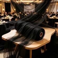 1 rollo de tela de tul negro misterioso para decoración de Día de San Patricio, fiesta de aniversario, Halloween y Navidad, Día de San Valentín, fondo de fiesta de eventos, celebración, Año Nuevo, escenario, lazos para sillas y decoración de mesa, gasa de malla para coser, textura transparente elegante, artículo decorativo duradero, alta elasticidad y cortina transparente decorativa - Ver 10
