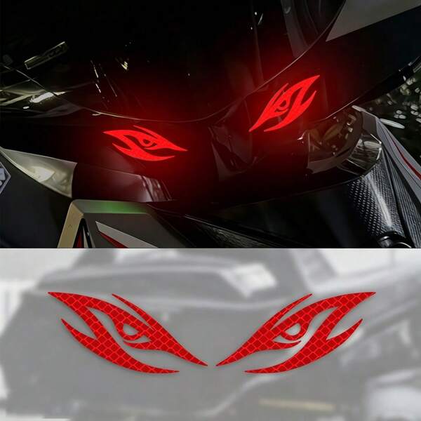 1pc Reflective Cool-Looking Motorcycle Sticker, Self-Adhesive Cartoon Pattern Sticker, Used For Motorcycle Headlights, Fuel Tank, Front Air Intake Cover, Back Of Helmet, Night Driving Safety Warning, Motorcycle Enthusiasts Sticker