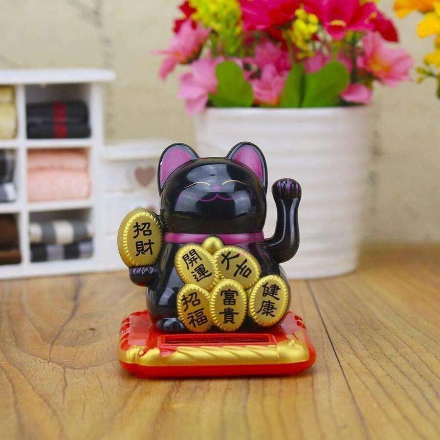 Maneki Neko Mewah Berkibar 2,5 Inci Bertenaga Surya, Mainan Kucing Keberuntungan Plastik untuk Dekorasi Mobil, Hadiah Liburan, Hadiah Ulang Tahun (Baterai Tidak Termasuk) - Satu-Ukuran - View 1