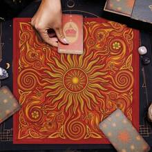 1pc Vintage Celtic Sun Knotwork Altar Cloth Tapestry, Red & Golden Floral Spiral Print Tarot Cloth, Divination Oracle Card Reading Mat, Spiritual Witchcraft Home Decor - Multicolor - View 1
