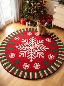 1pc Christmas Classic Color Snowflake Decor Rug, Sweet Cool Style Butterfly Rug, Living Room Small Rug, Bedroom Rug, Living Room Home Decor, Outdoor Rug, Washable Rug - Multicolor - View 3