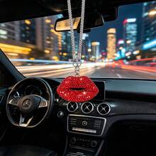 Exquisite Sparkling Car Interior Hanging Ornament Dudu Full Rhinestone Lips Rearview Mirror Elegant Pendant High-End Car Fashion Hanging Decoration Gift - Lips Car Hanging Ornament - View 10