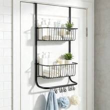 2-Tier Over The Door Metal Shower Caddy Organizer - Hanging Storage Rack With 2 Baskets & 6 Hooks - Space-Saving Bathroom, Bedroom, Pantry, Laundry Organizer, 11.8" X 5.1" X 24.2" - Black - View 3